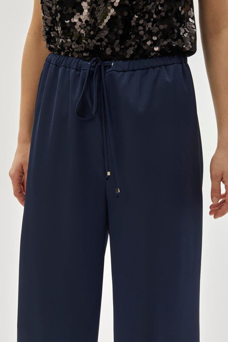 Drawstring Wide Leg Trousers, Alternate, color, NAVY BLUE