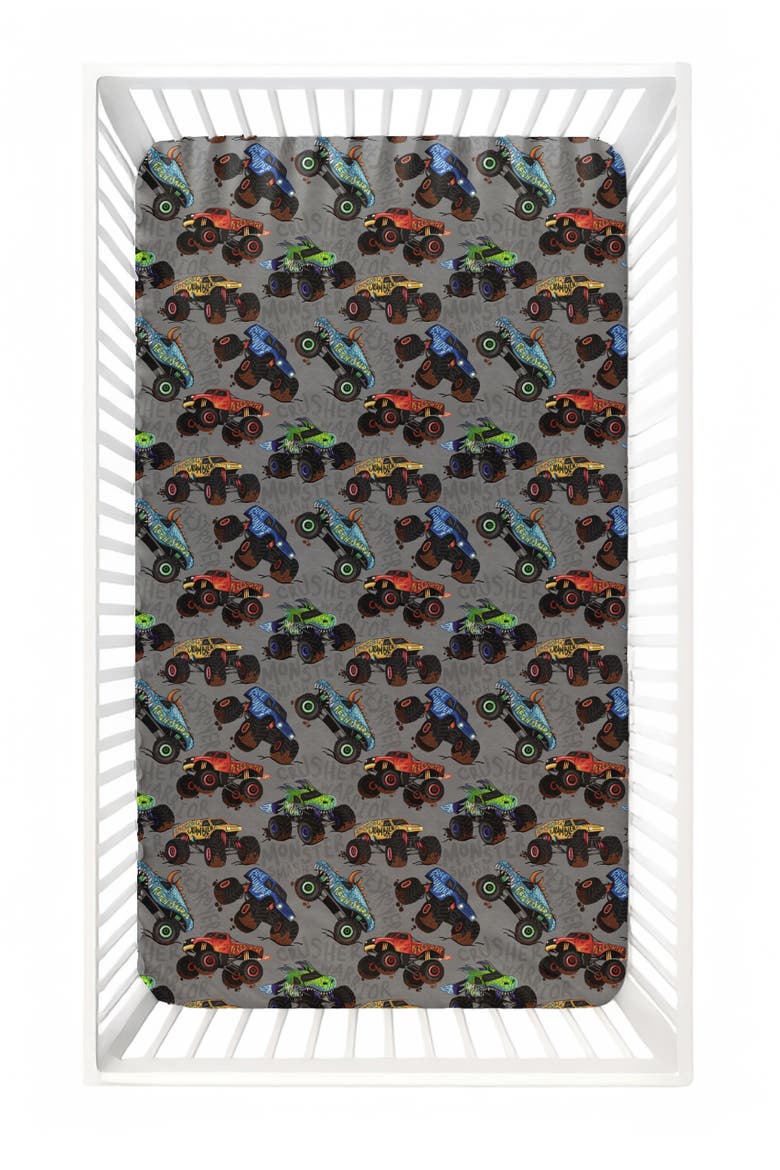 Monster Jammies Crib Sheet, Main, color, Gray