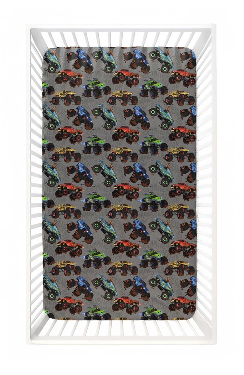 Fletch Monster Jammies Crib Sheet, Main, color, Gray