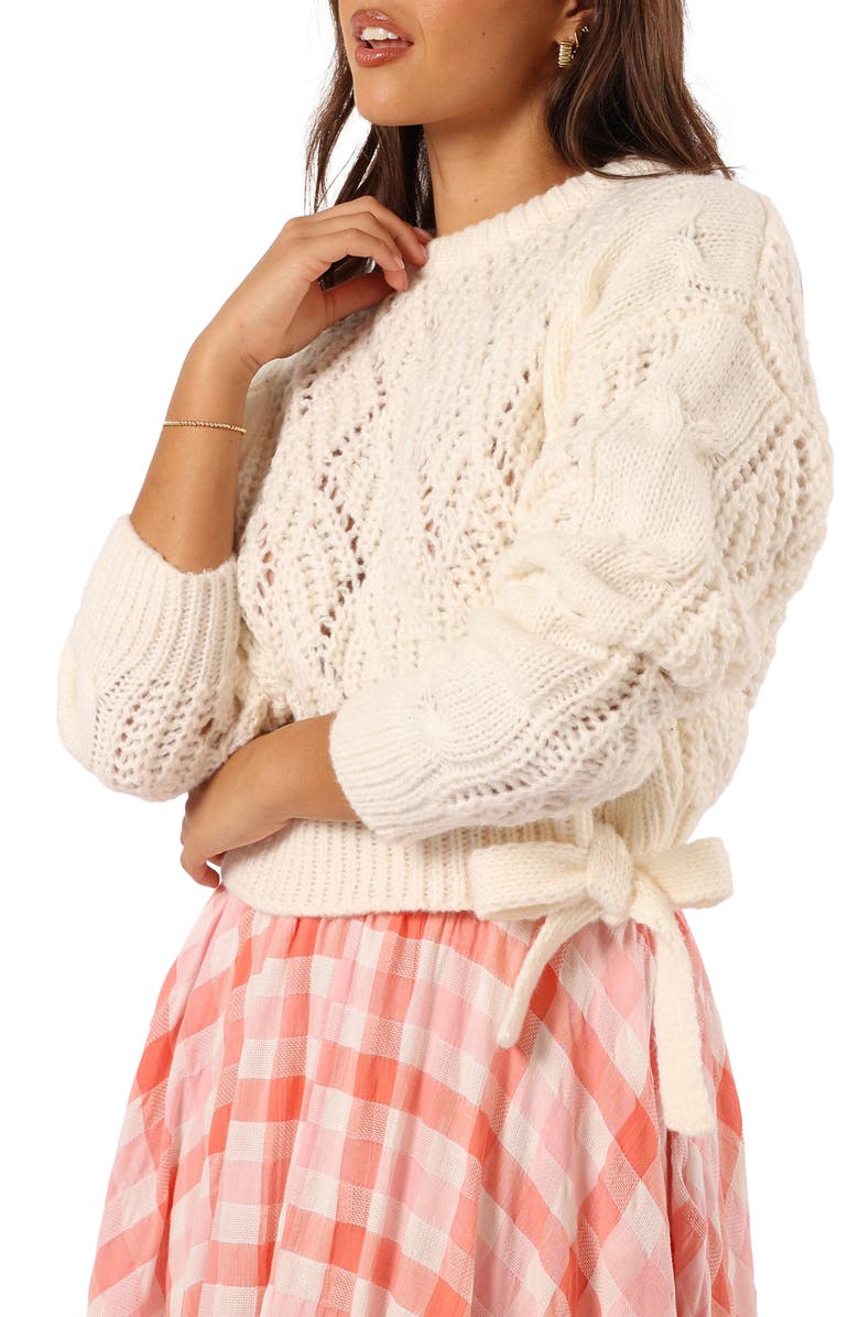 Petal & Pup Birdie Open Stitch Side Tie Sweater, Alternate, color, Cream