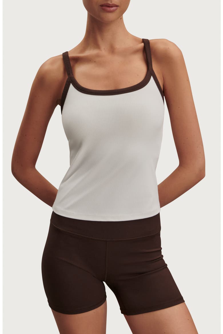 Theon Scoop Neck Performance Tank, Main, color, WHITE / COFFEE BEAN