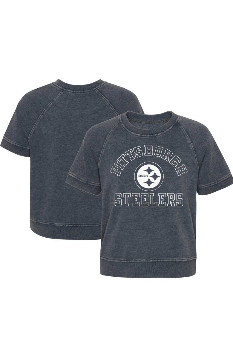 Outerstuff Girls Juniors Heather Charcoal Pittsburgh Steelers Cheer Squad Raglan T-Shirt, Main, color, Heather Charcoal