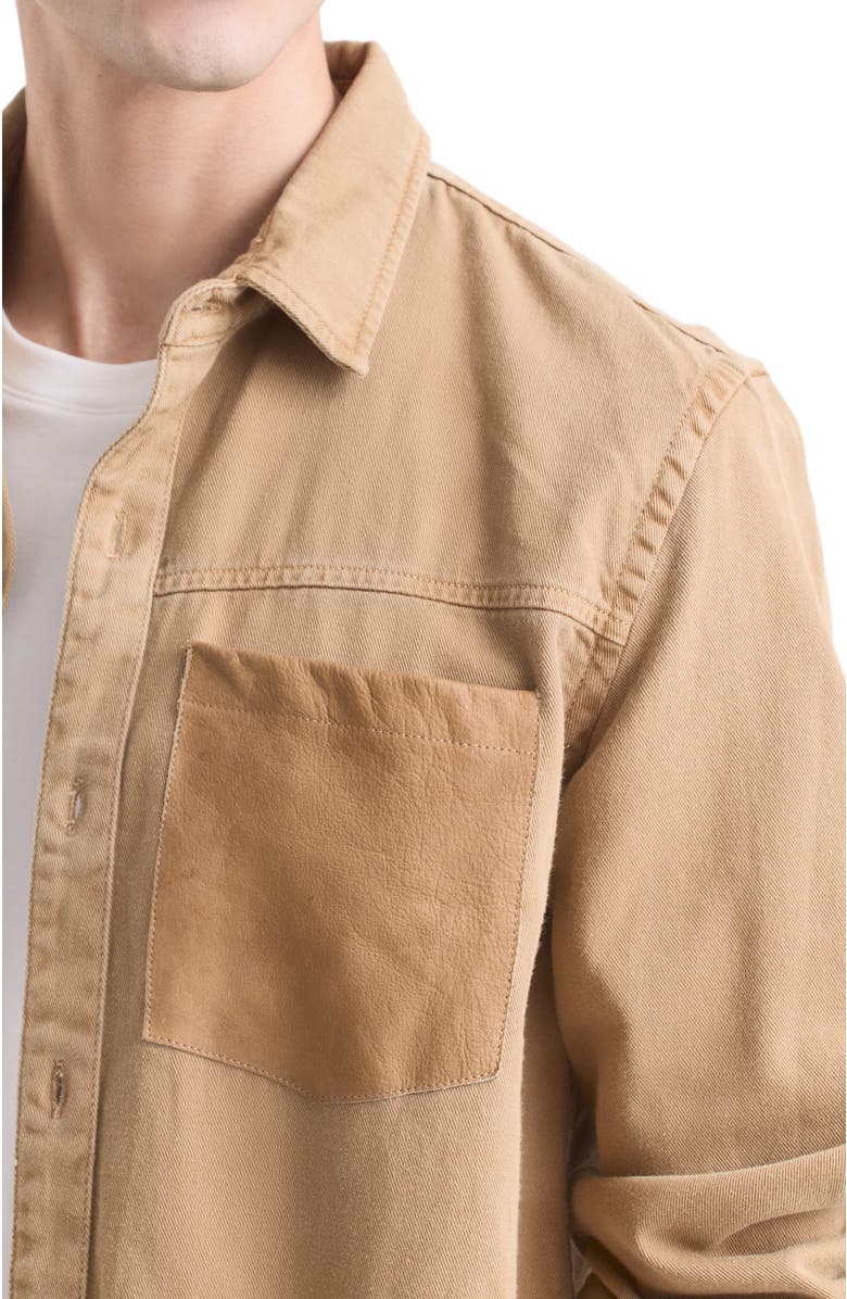 Velez Long-Sleeve Cotton Overshirt With Leather Pocket, Alternate, color, Beige