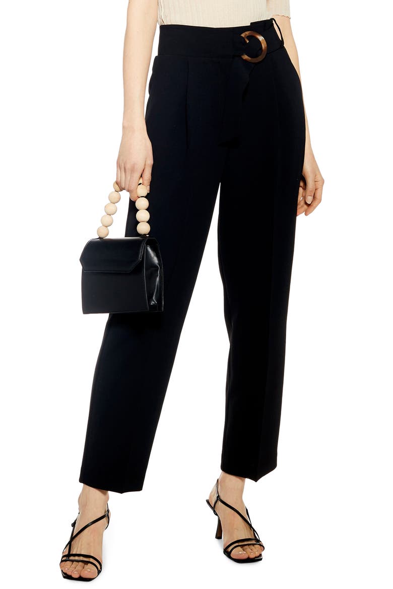 Wilma Belted Peg Tapered Trousers, Main, color, BLACK