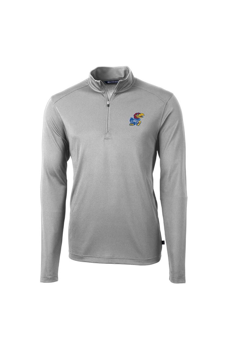 Cutter & Buck Men's Cutter & Buck Gray Kansas Jayhawks Virtue Eco Pique Recycled Quarter-Zip Jacket, Main, color,