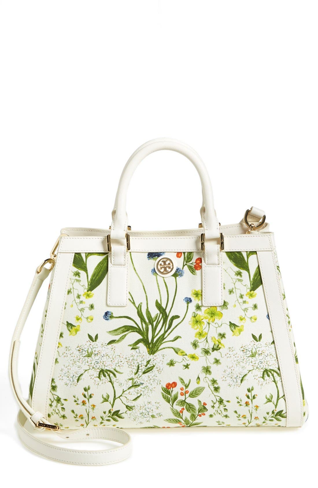 'Robinson' Canvas Triangle Tote, Main, color, WATERCOLOR BOTANICAL PRINT