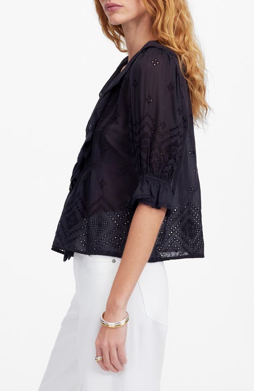 Madewell Pintucked Ruffled Puff-sleeve Top In Jet Black