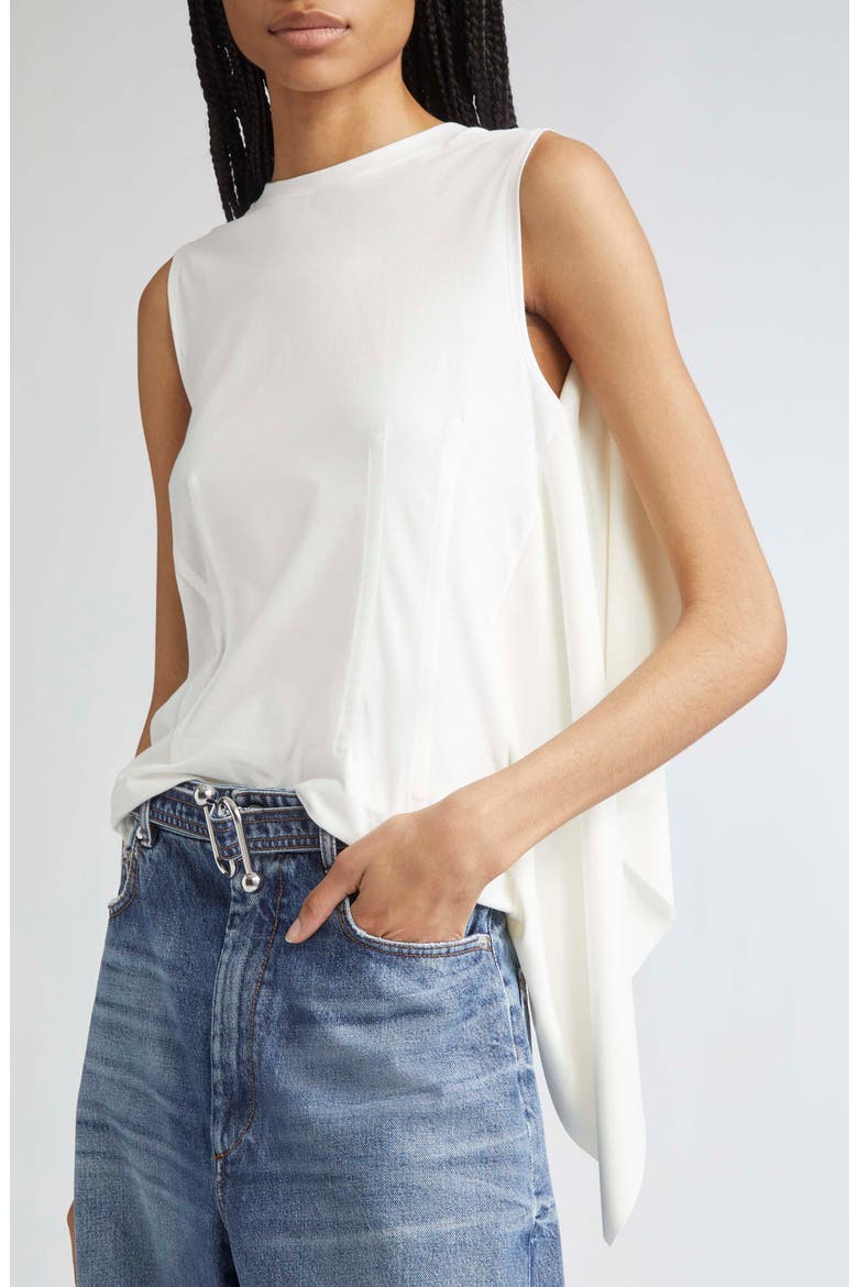 Cera Draped Mixed Media Sleeveless Top, Alternate, color, BIANCO