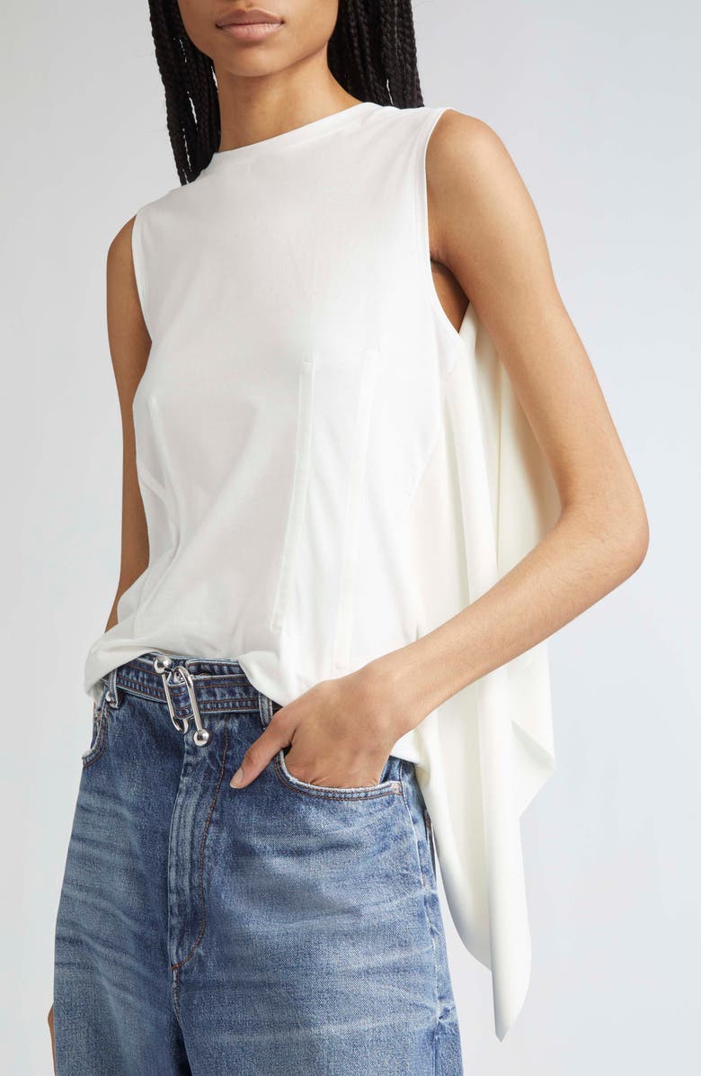 SPORTMAX Cera Draped Mixed Media Sleeveless Top, Alternate, color, Bianco