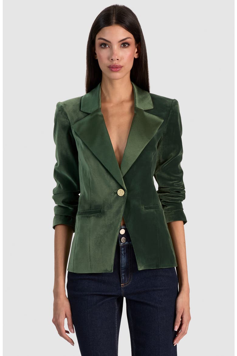 Sable Fitted Velvet Blazer, Alternate, color, DARK FERN