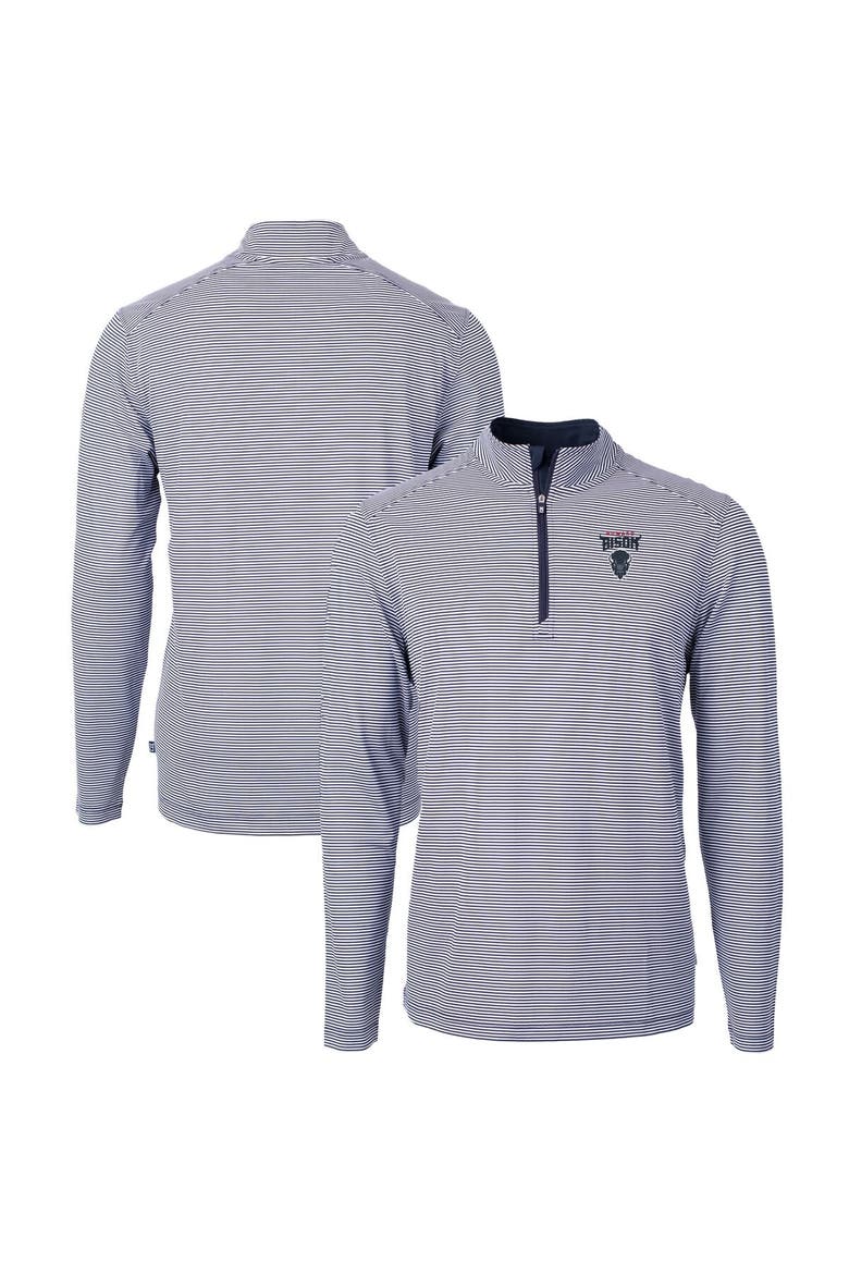 Men's Cutter & Buck  Navy/White Howard Bison Big & Tall Virtue Eco Pique Micro Stripe Recycled Quarter-Zip Pullover Top, Main, color, Navy