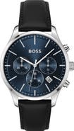 BOSS Avery Chronograph Leather Strap Watch, 42mm