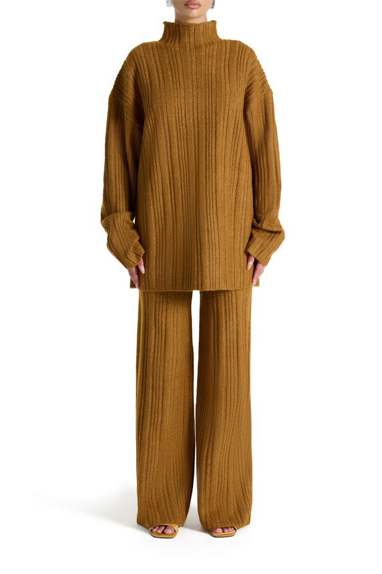 Rib Wide Leg Pants, Alternate, color, CAMEL