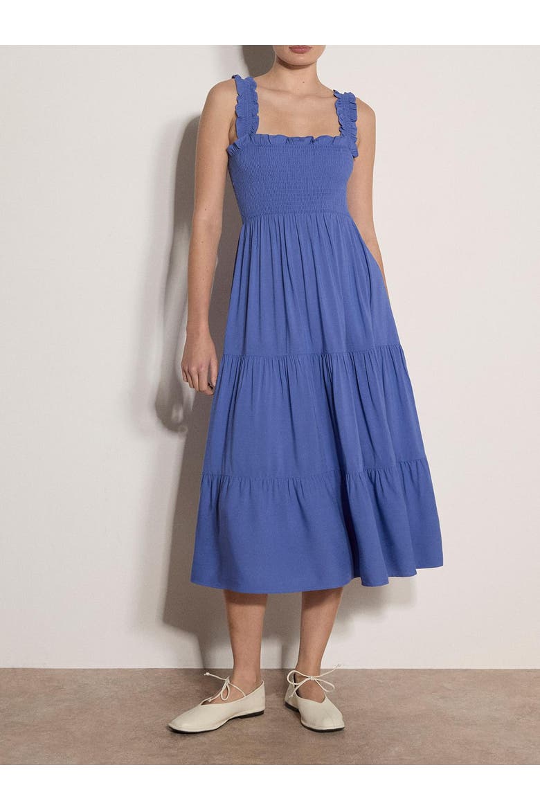 Slub Smock Tiered Midi Dress, Alternate, color, Purple