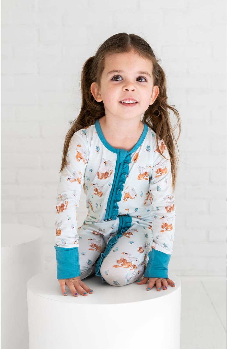 Laree + Co Griffin Butterflies Ruffle Convterible Footie, Alternate, color, Blue