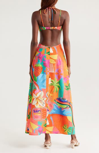 Cutout Printed Cover-Up Maxi Dress