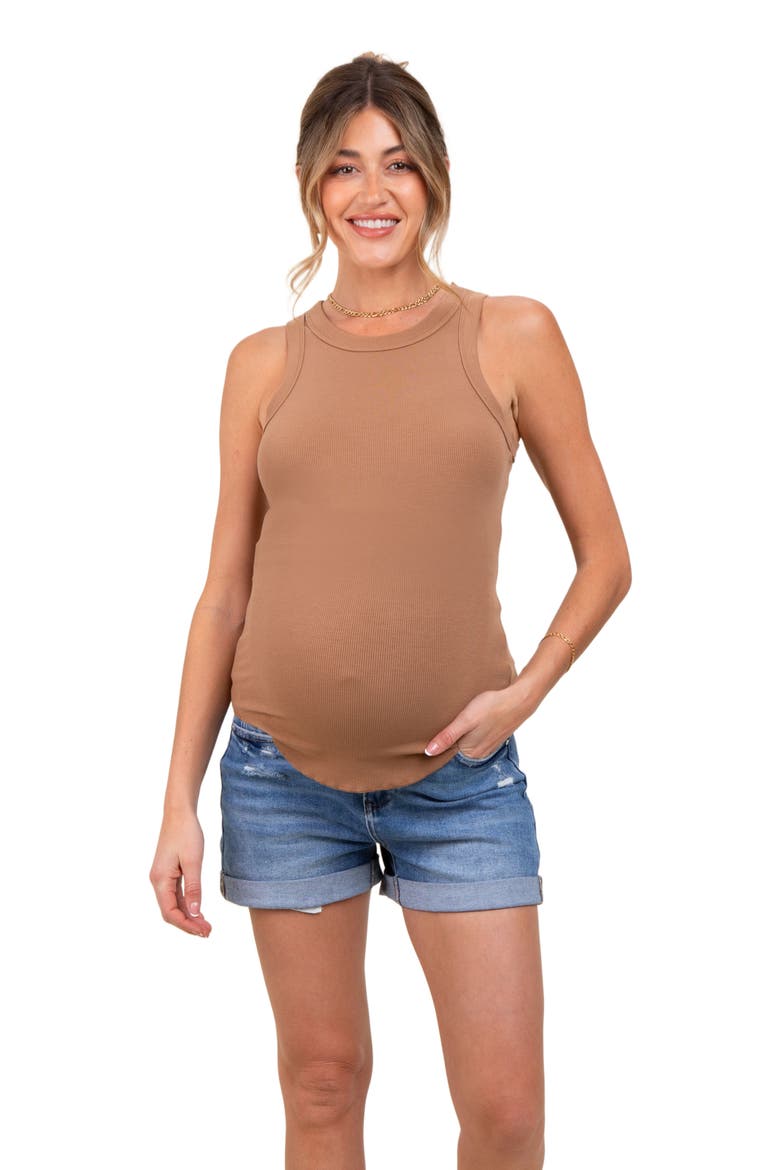 Distressed Rolled Cuff Maternity Jean Shorts, Alternate, color, Navy Blue