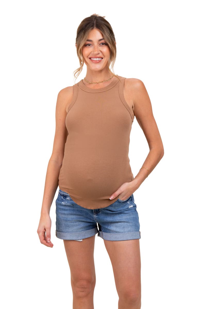 PinkBlush Distressed Rolled Cuff Maternity Jean Shorts, Alternate, color, 