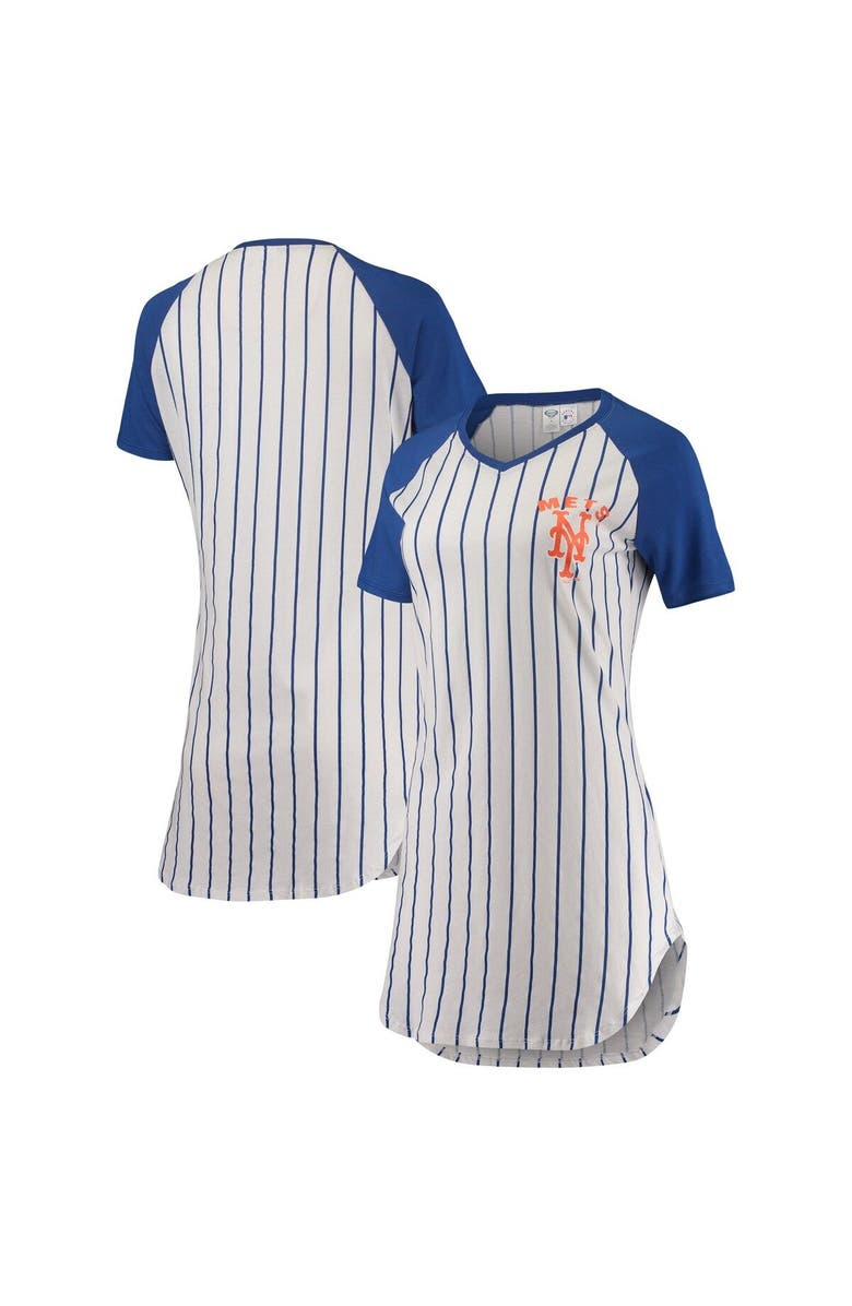 CONCEPTS SPORT Women's Concepts Sport White New York Mets Vigor Pinstripe Nightshirt, Main, color, 