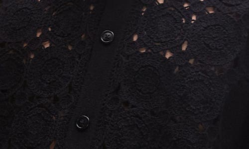 Topman Relaxed Openwork Floral Short Sleeve Button-up Shirt In Black