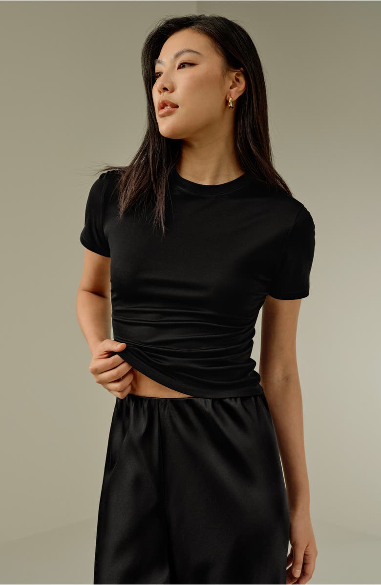 Lilysilk Slim Fitted Silk Jersey Tee, Alternate, color, Black