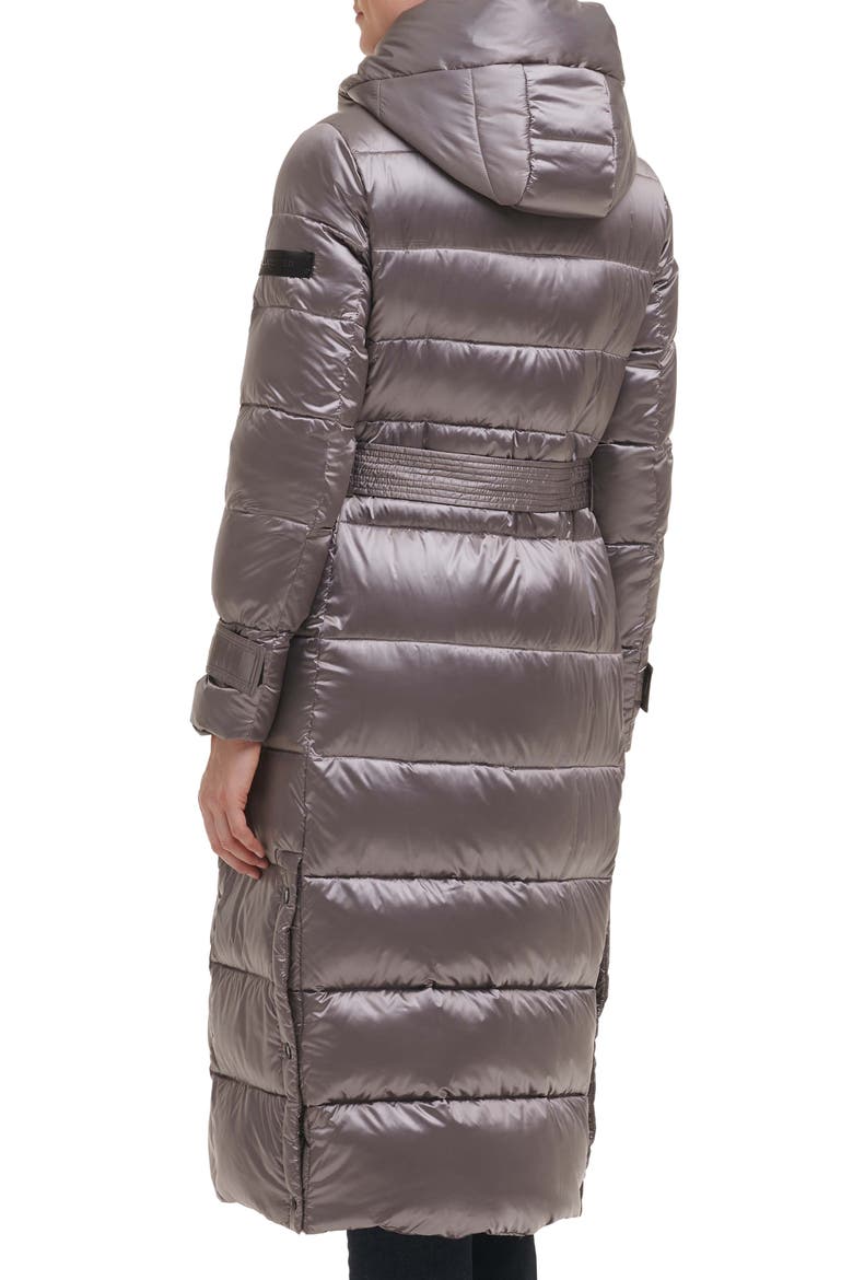 Contrast Belted Longline Puffer Jacket, Alternate, color, GUNMETAL