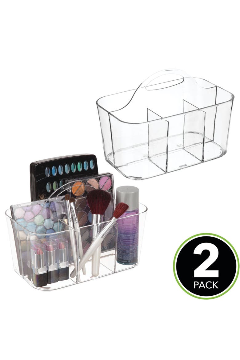 miDesign Small Plastic Divided Cosmetic Storage Organizer Caddy, 2 Pack, Alternate, color, Clear