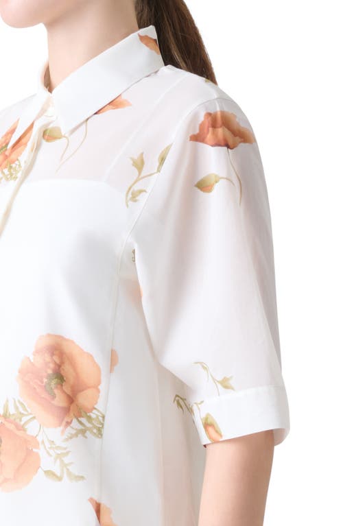 Akris Poppy Print Short Sleeve Button-up Shirt
