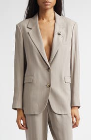 Golden Goose Journey Pinstripe Wool Blend Blazer with Lapel Pin