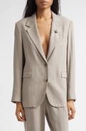 Golden Goose Journey Pinstripe Wool Blend Blazer with Lapel Pin