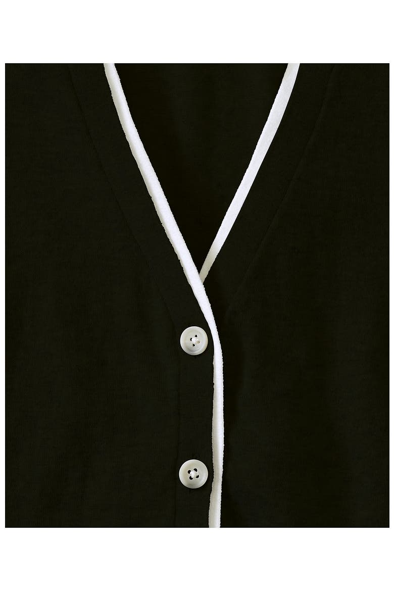 Plus Size Double Trim Cotton V-neck Cardigan Sweater, Alternate, color, Black/White