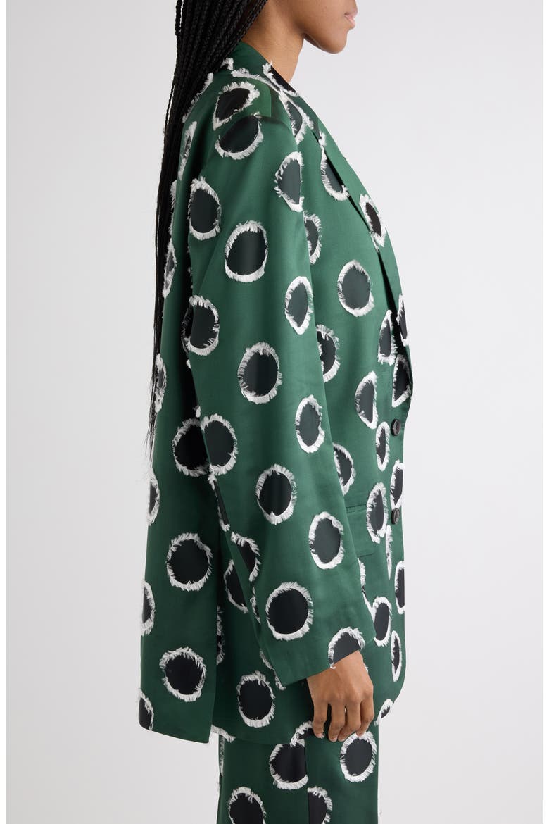 Basti Fil Coupé Polka Dot Oversize Double Breasted Satin Blazer, Alternate, color, DARK GREEN
