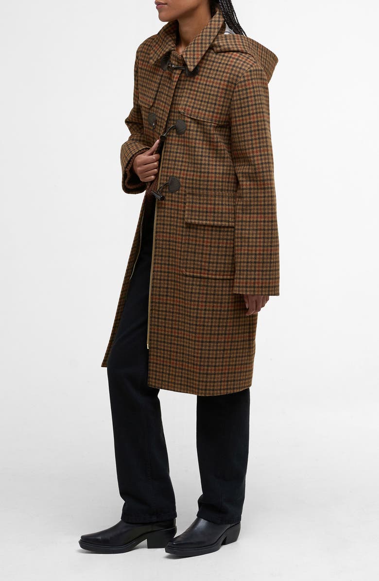 Barbour Melody Houndstooth Check Wool Blend Duffle Coat, Alternate, color, Brown/Tartan