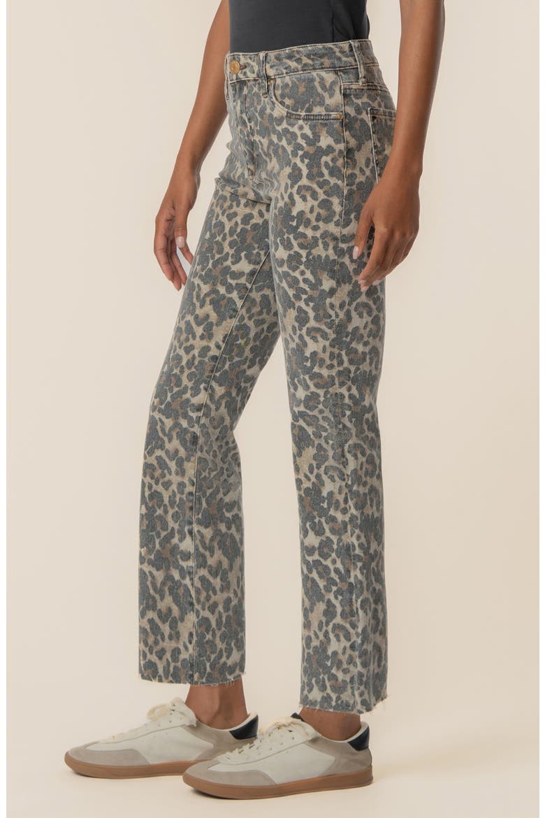 Kelsey Print Raw Hem High Waist Ankle Flare Jeans, Alternate, color, TAN/ BROWN