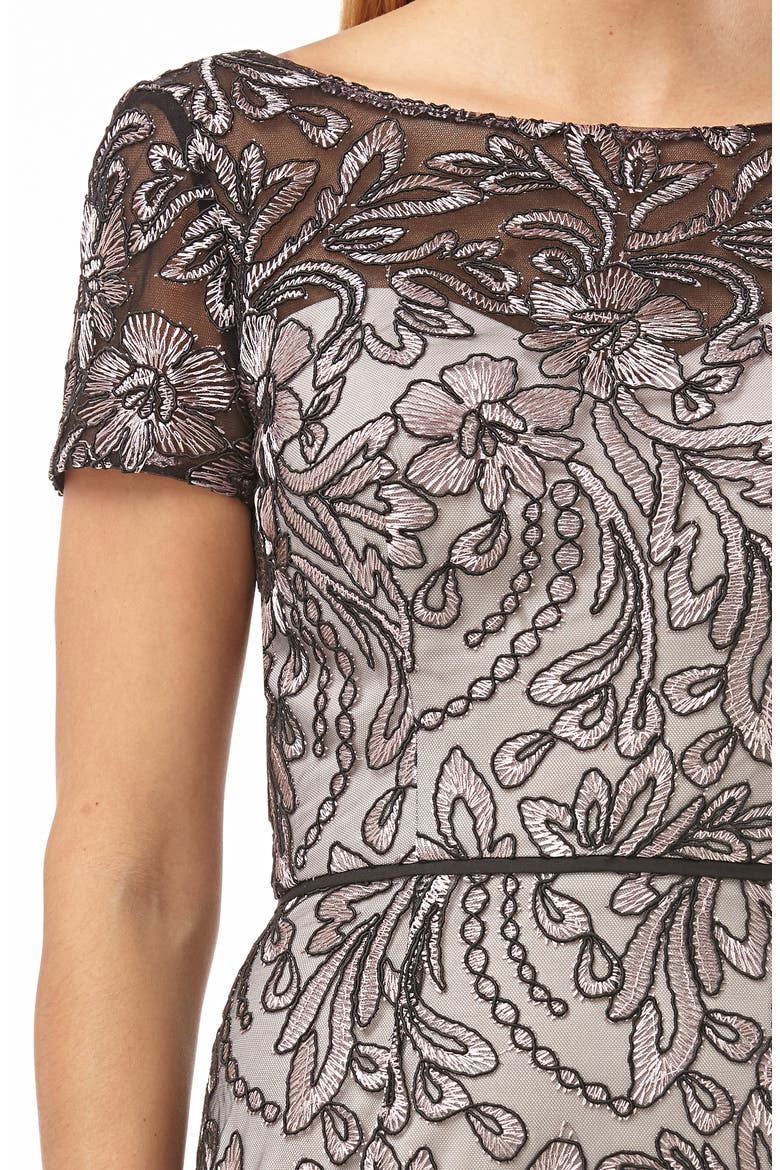 Embroidered Trumpet Gown, Alternate, color, CLAY