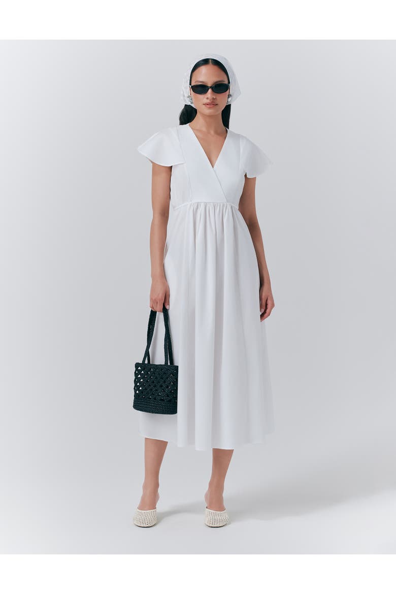 Eloise V-Neck Cotton Midi Dress, Main, color, White