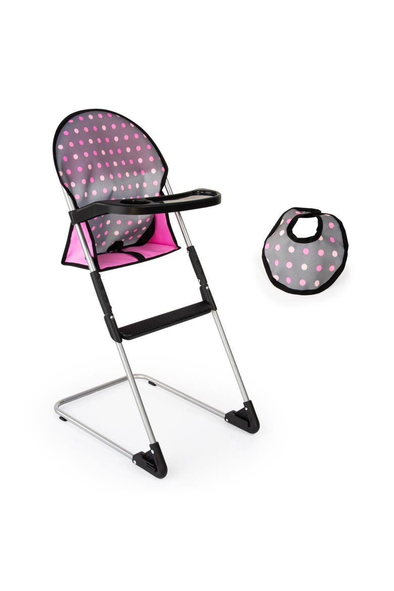 Doll High Chair Crib Set, Grey, Pink with Dots, Alternate, color, Multicolored