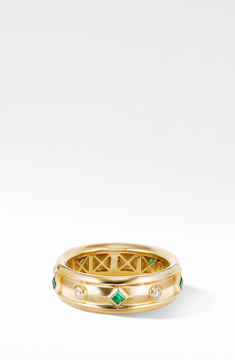David Yurman Modern Renaissance Ring in 18K Yellow Gold with Emeralds and Diamonds, Main, color, 