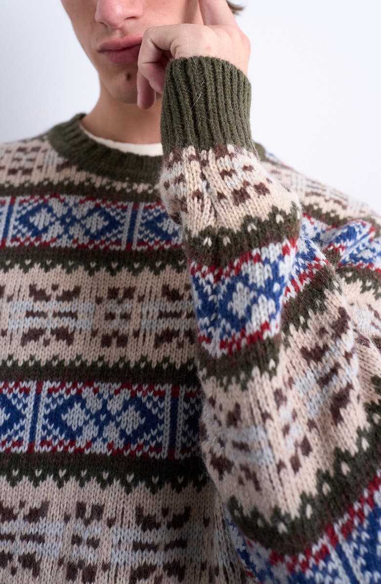 Topman Fair Isle Crewneck Sweater, Alternate, color, Beige Khaki