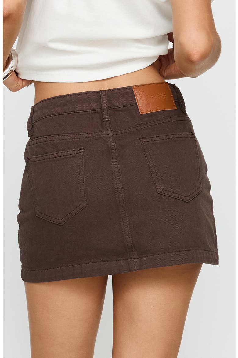 Nickei Mid Rise Denim Miniskirt, Alternate, color, CHOCOLATE