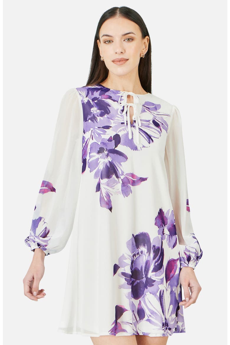 Keyhole Neck Floral Tunic Dress, Main, color, Purple