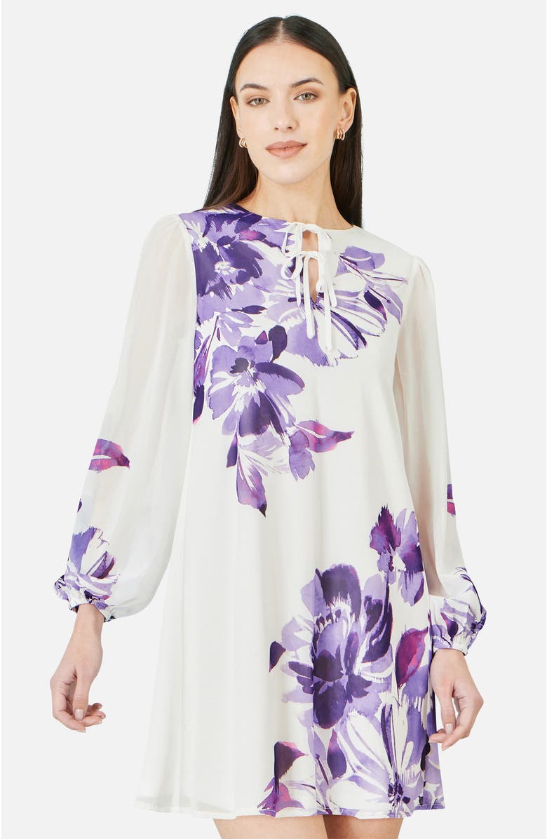 Yumi Keyhole Neck Floral Tunic Dress, Main, color, Purple