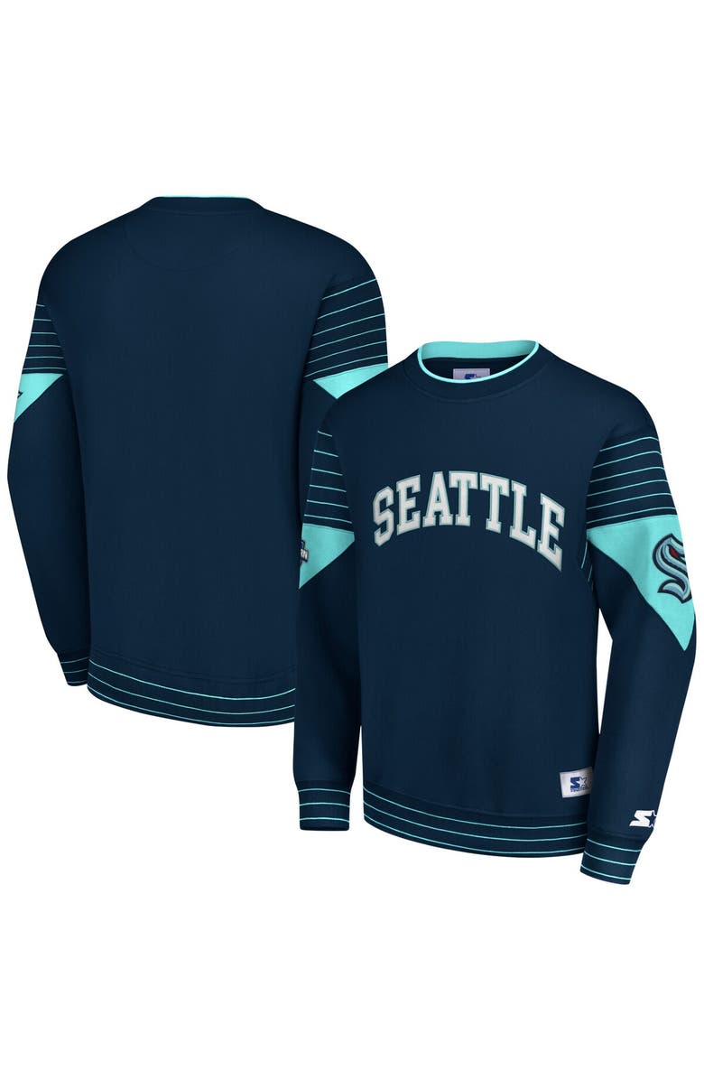 STARTER Men's Starter Deep Sea Blue Seattle Kraken Faceoff Pullover Sweatshirt, Main, color, 