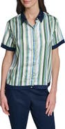 KARL LAGERFELD PARIS Stripe Contrast Trim Button-Up Shirt