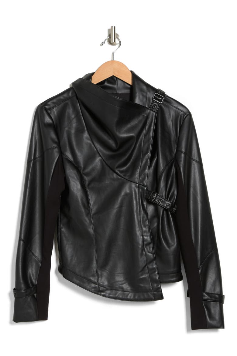 Supersoft Drape Faux Leather Moto Jacket, Alternate, color, BLACK