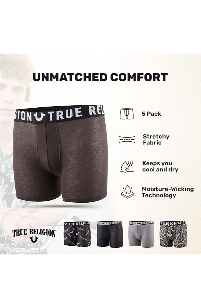 True Religion Boxer Briefs Pack of 5, Alternate, color, Grey/Black Pack
