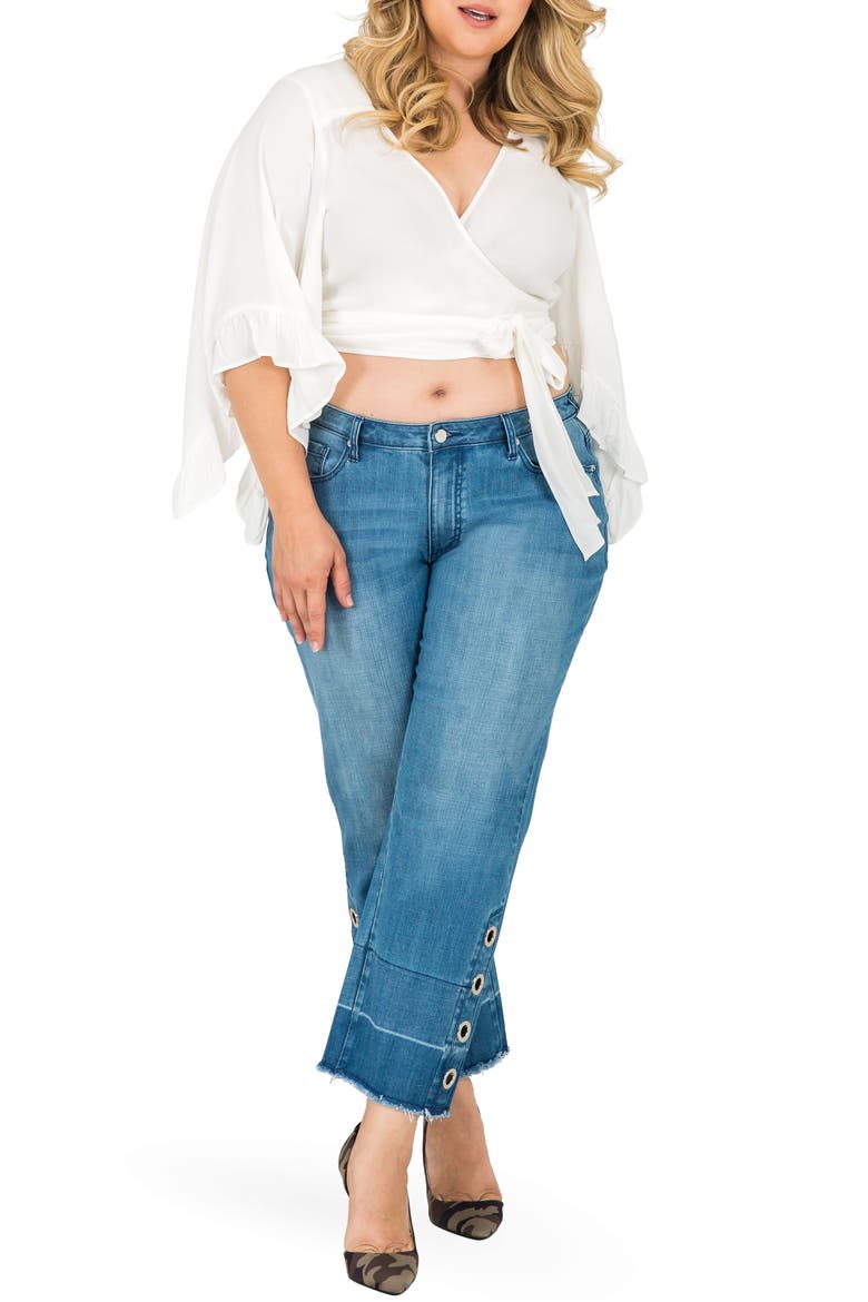 Meryl Grommet Detail Wide Leg Jeans, Alternate, color, BLUE