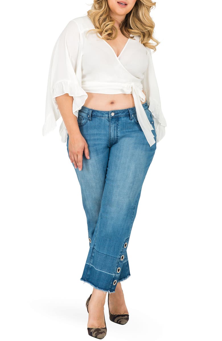 Standards & Practices Meryl Grommet Detail Wide Leg Jeans, Alternate, color, Blue
