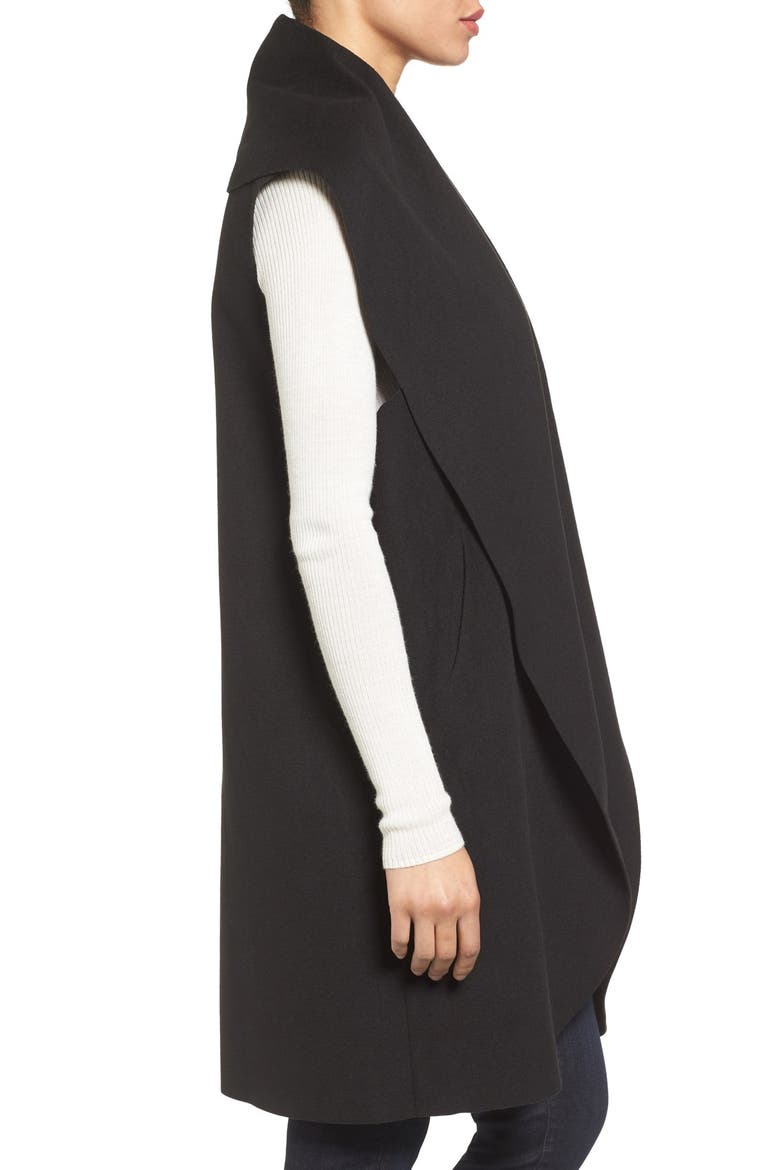 'Waterfall' Drape Front Vest, Alternate, color, BLACK