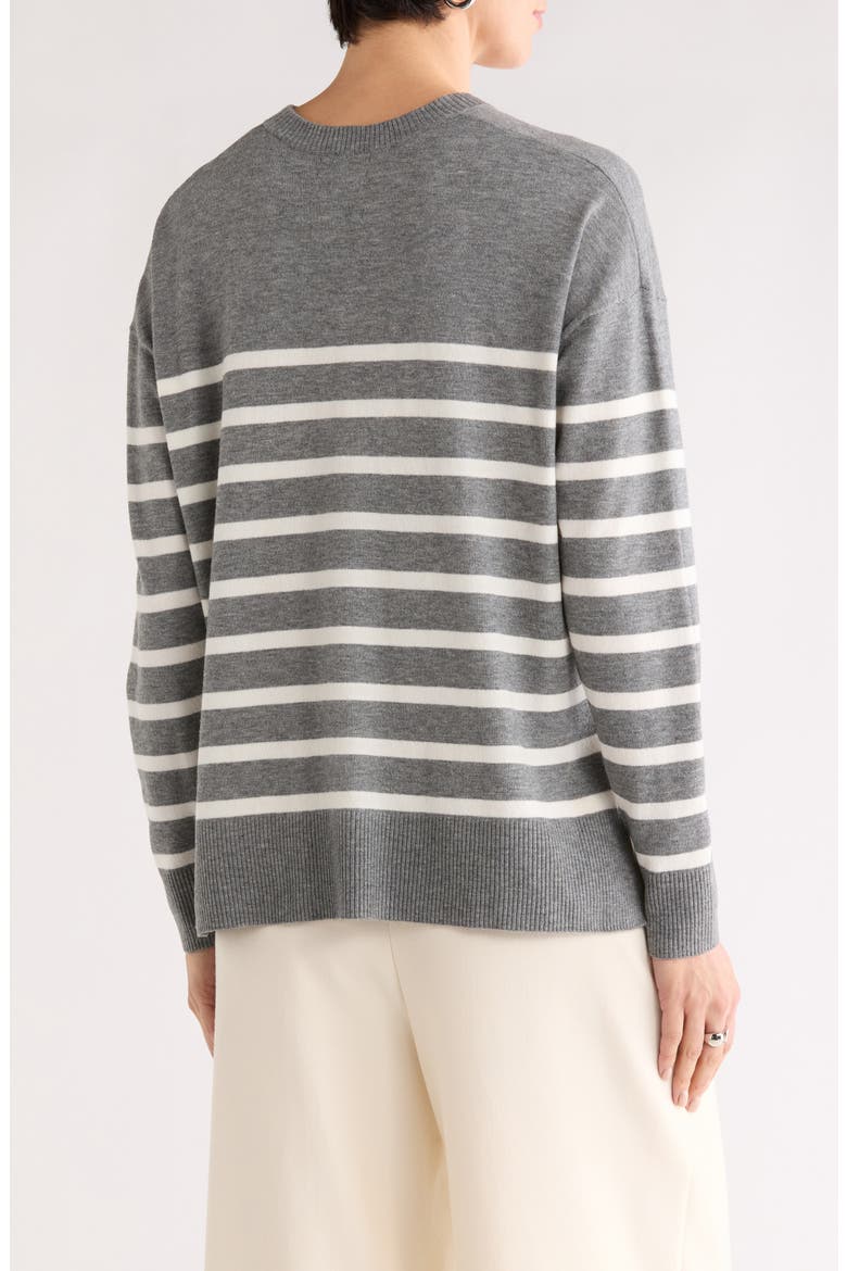 Stripe Crewneck Sweater, Alternate, color, GREY DARK HTR- IVORY T STP